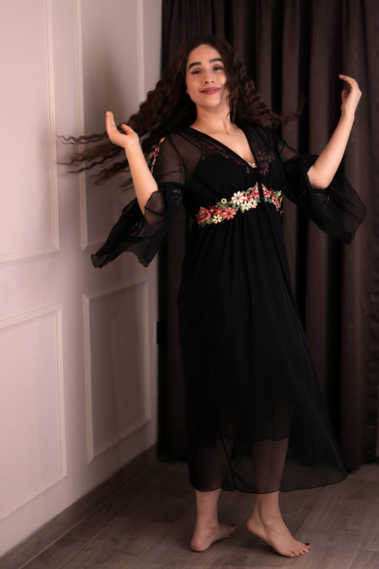 Midnight Floral Sheer Nightdress Set