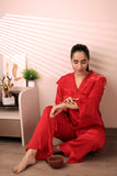 Ruby Red Satin Co-ord Pajama Set