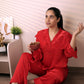 Ruby Red Satin Co-ord Pajama Set