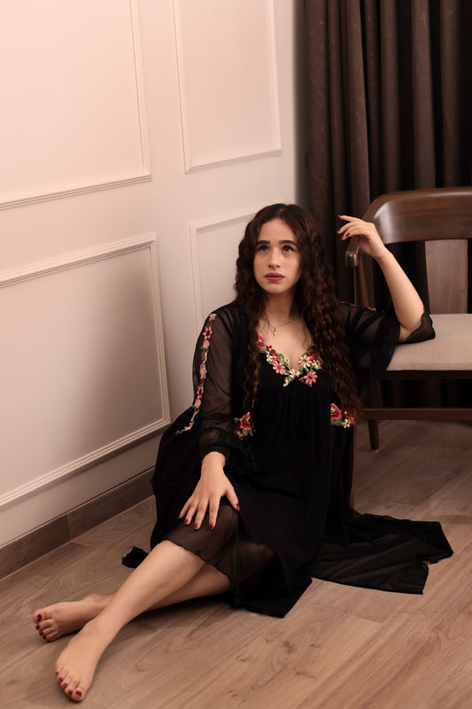 Midnight Floral Sheer Nightdress Set