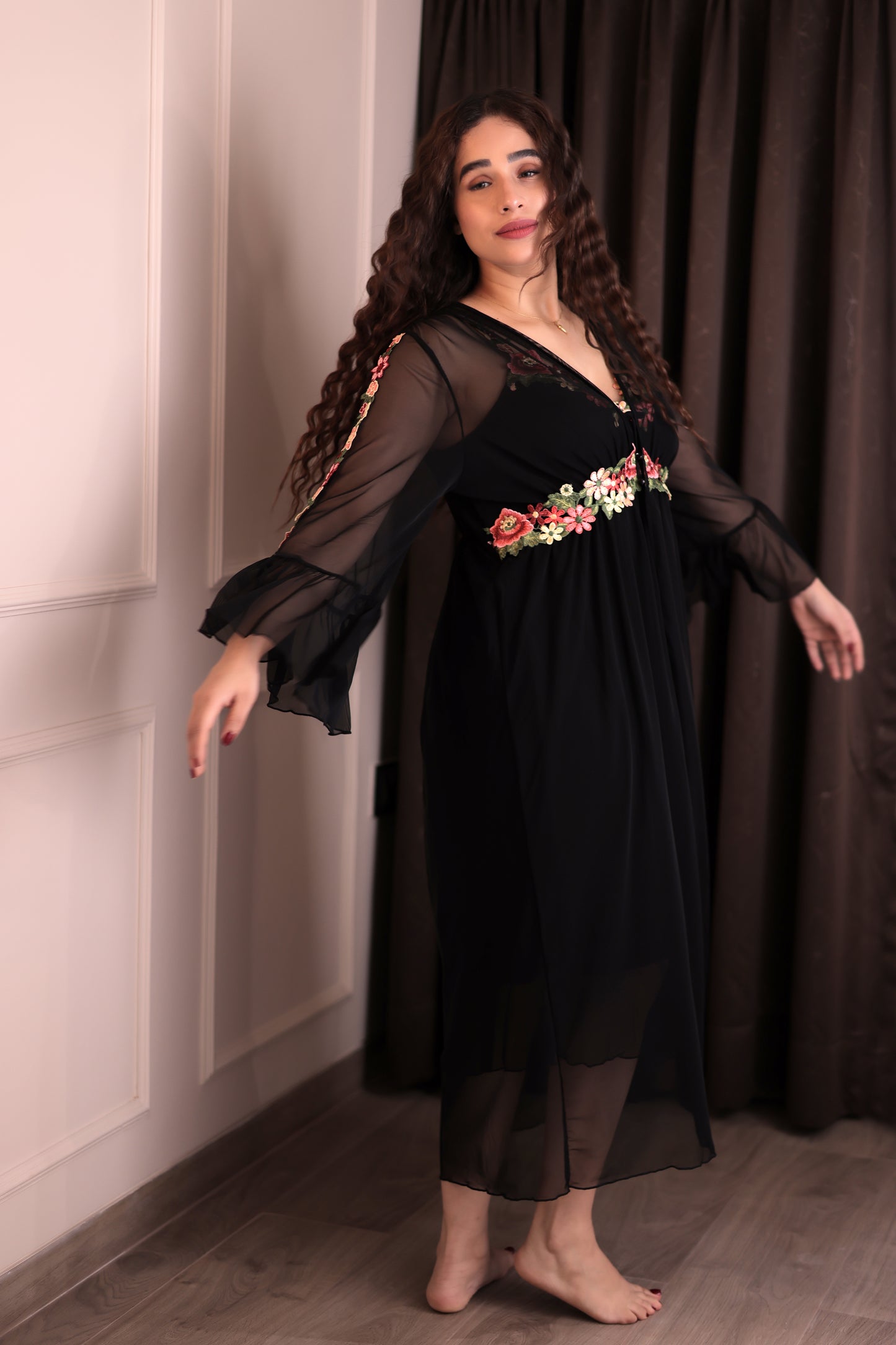 Midnight Floral Sheer Nightdress Set