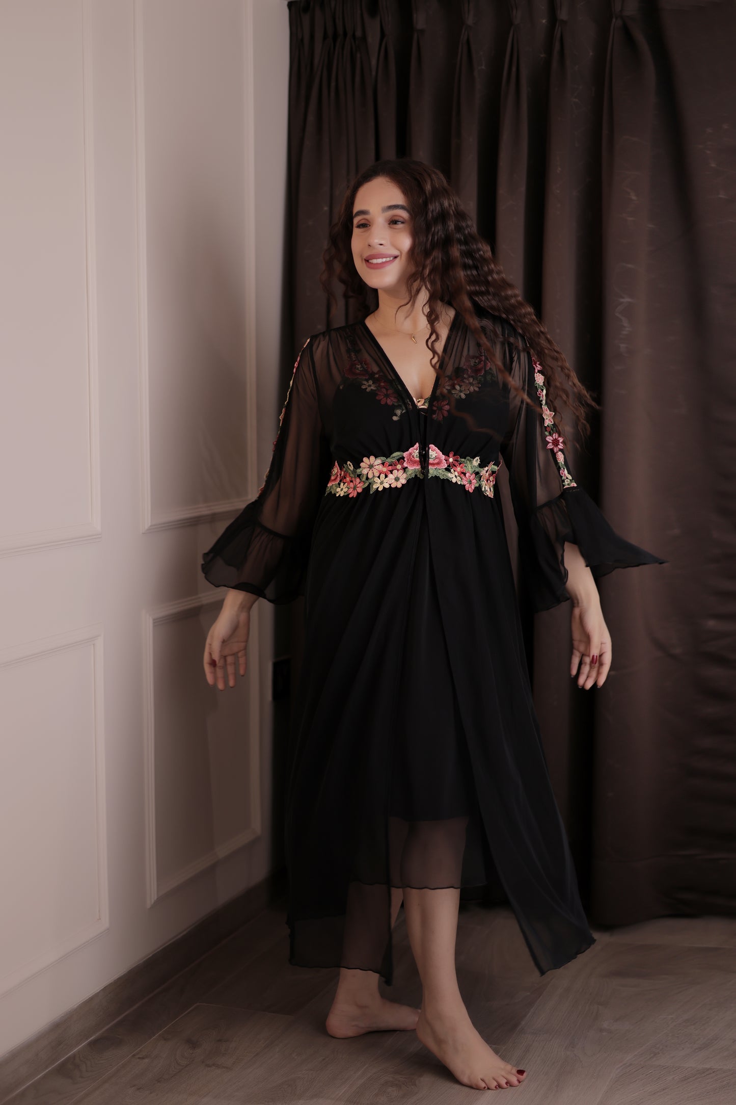 Midnight Floral Sheer Nightdress Set