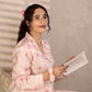Pink Checkered Cartoon Satin Pajama Set