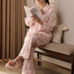 Pink Checkered Cartoon Satin Pajama Set
