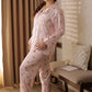 Pink Checkered Cartoon Satin Pajama Set