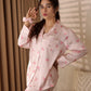 Pink Checkered Cartoon Satin Pajama Set