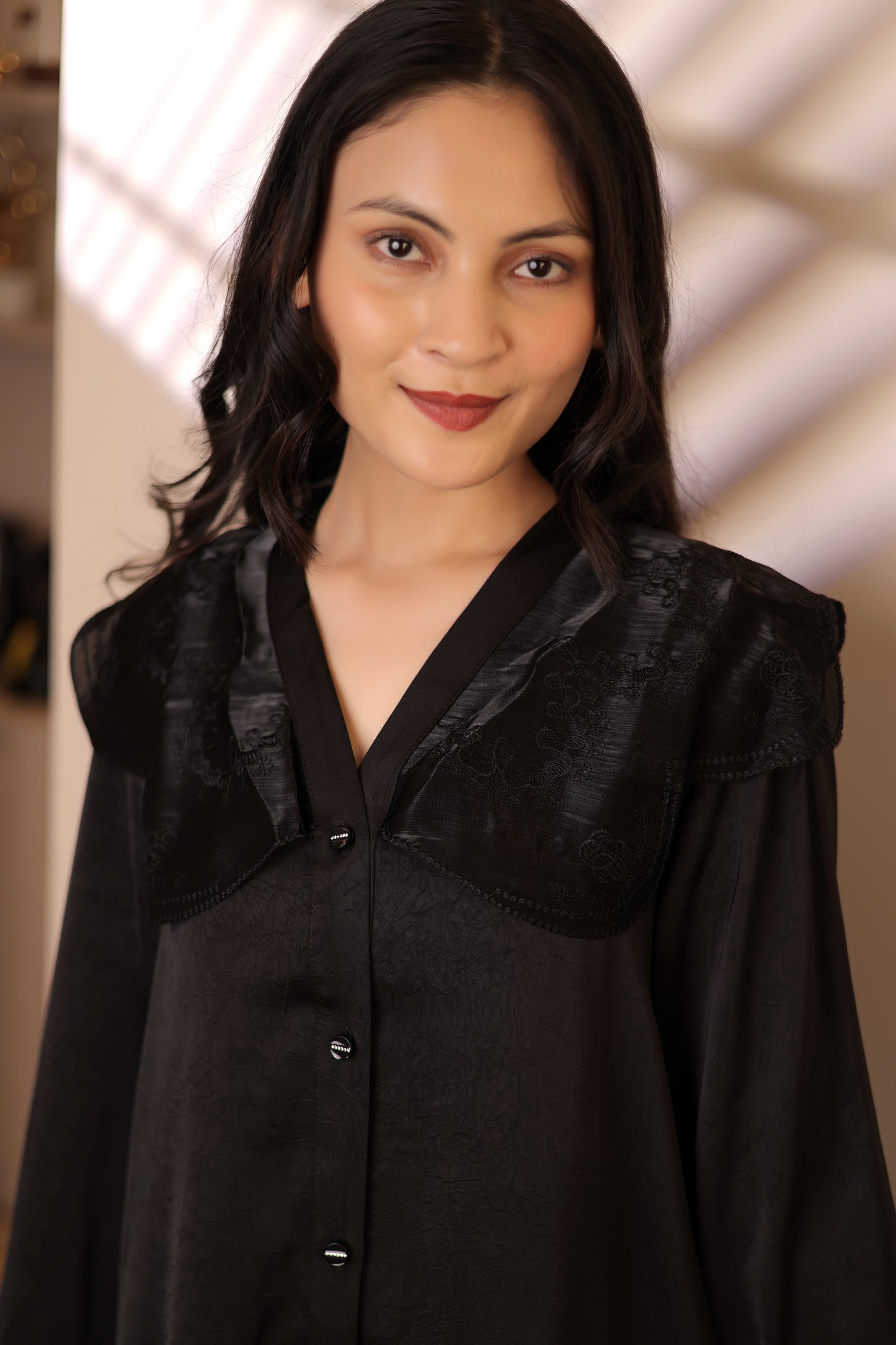 Midnight Black Satin Night Suit