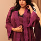 Wine Satin Lace Long Robe Set