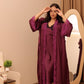 Wine Satin Lace Long Robe Set