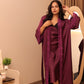 Wine Satin Lace Long Robe Set