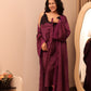 Wine Satin Lace Long Robe Set