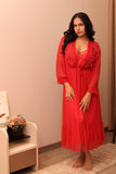 Ruby Red Luxury Lace Robe Nightwear Set