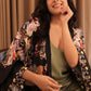 Black Floral Satin Robe with Slip Dress