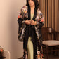 Black Floral Satin Robe with Slip Dress