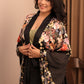 Black Floral Satin Robe with Slip Dress