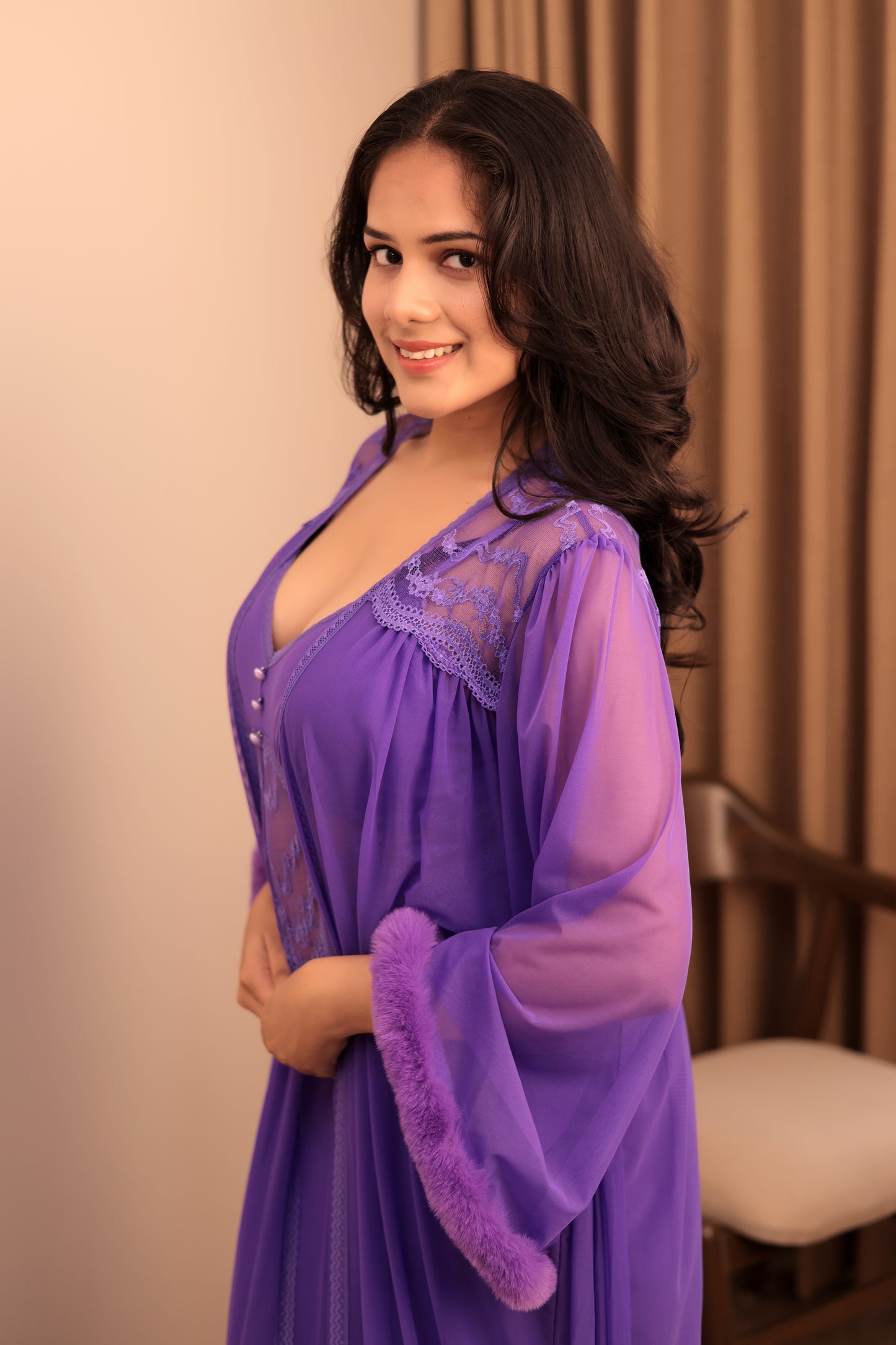 Royal Violet Sheer Lace Nightwear Set