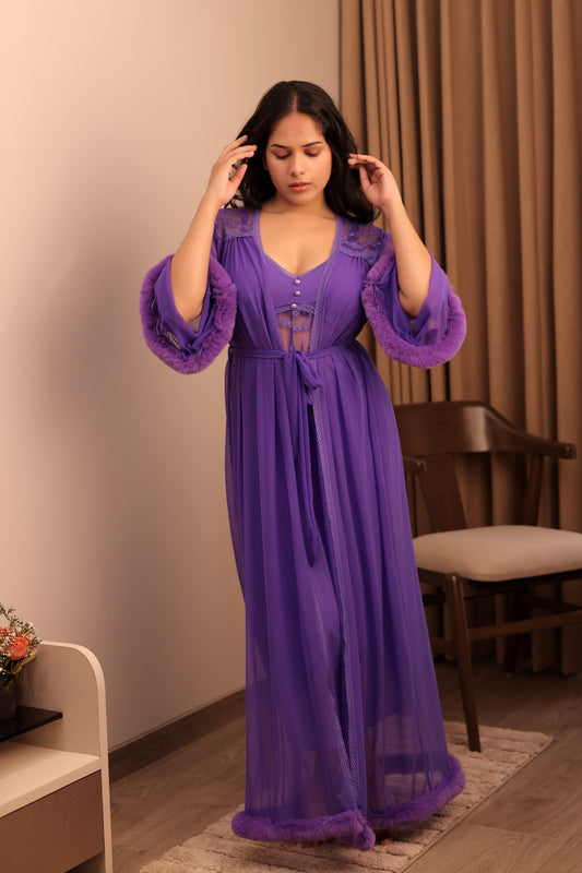 Royal Violet Sheer Lace Nightwear Set
