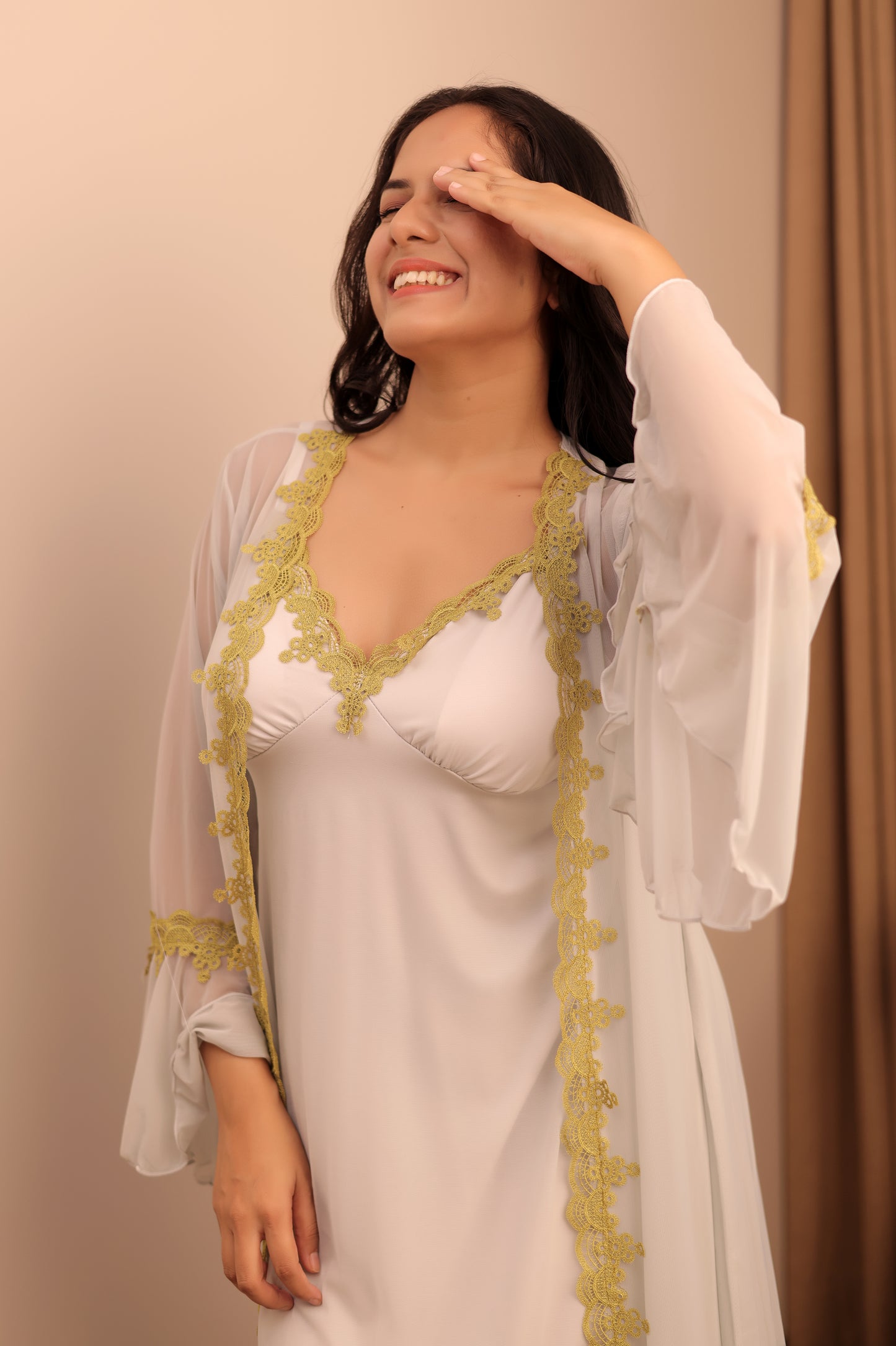 Ivory Gold Sheer Robe Nightwear Set
