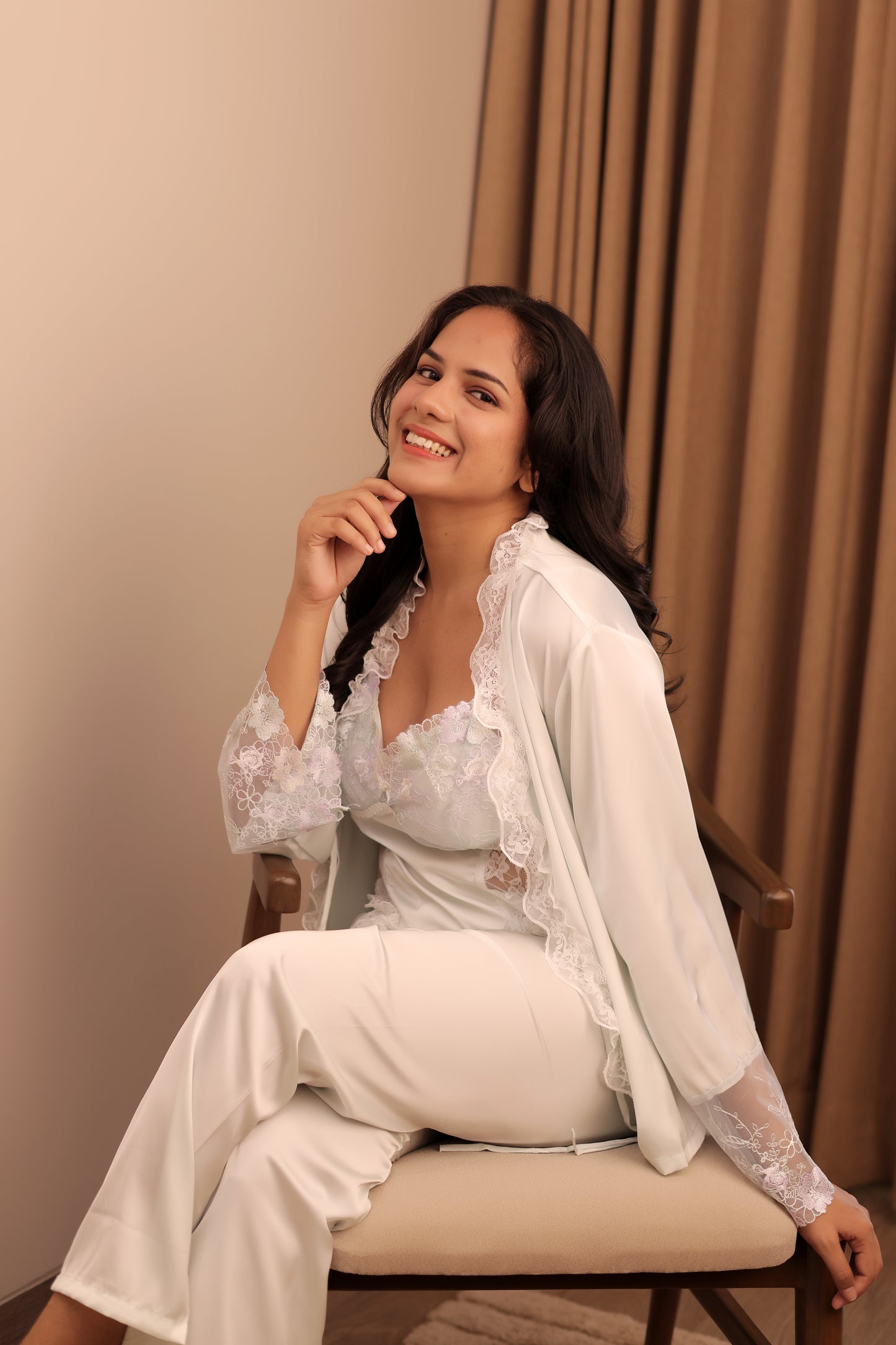 Luxury White Lace 3-Piece Nightwear Set