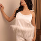 Feather Touch White Satin Pajama Set